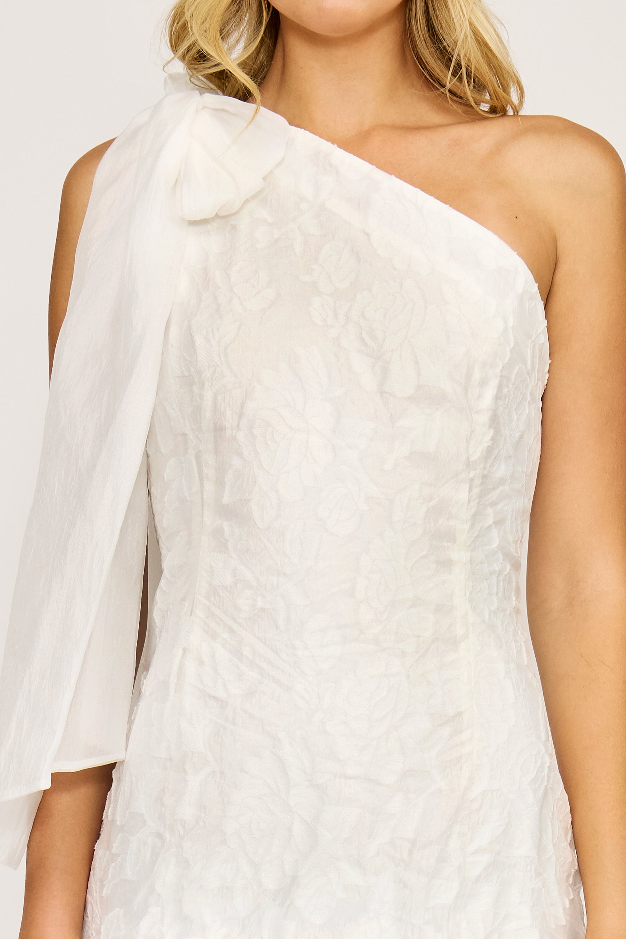 Mercy One Shoulder Bow Dress - White