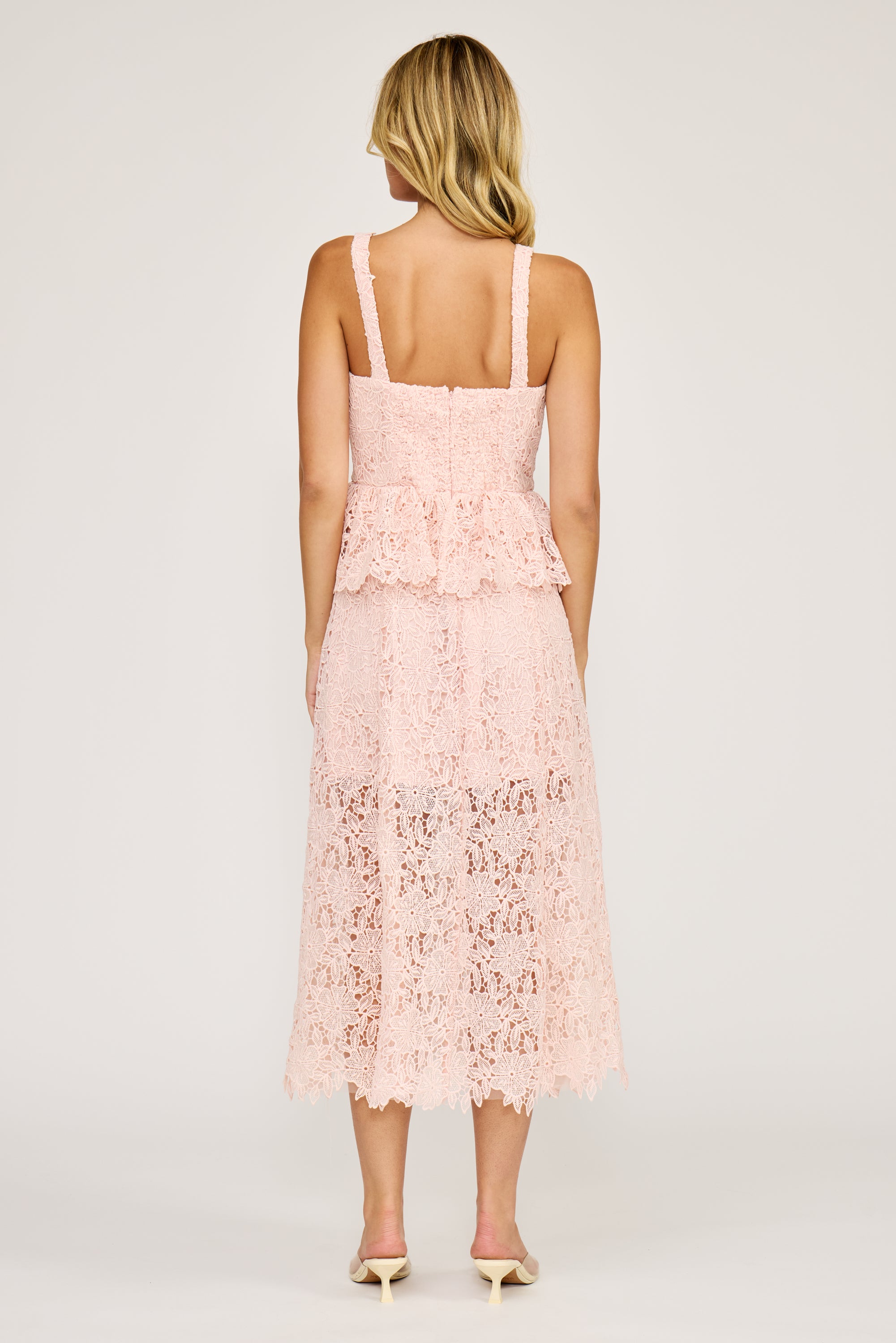 Rosalie Peplum Lace Dress - Light Pink