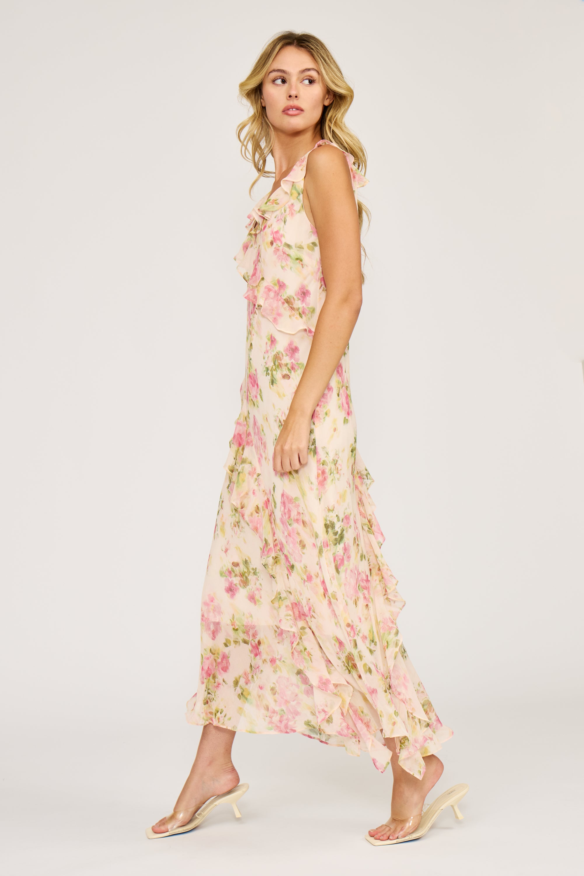 Stella Ruffle Dress - Pink Floral