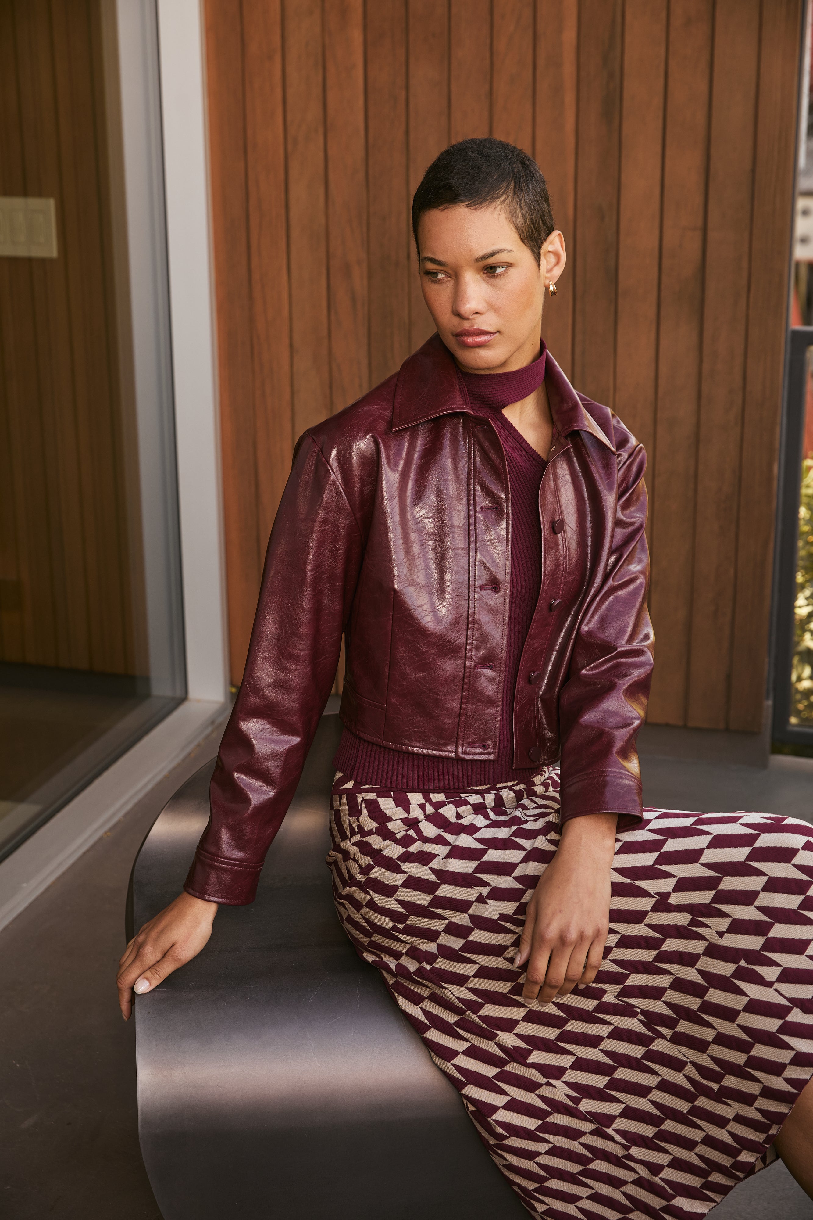 Lucy Paris - Caleb Faux Leather Jacket - Burgundy