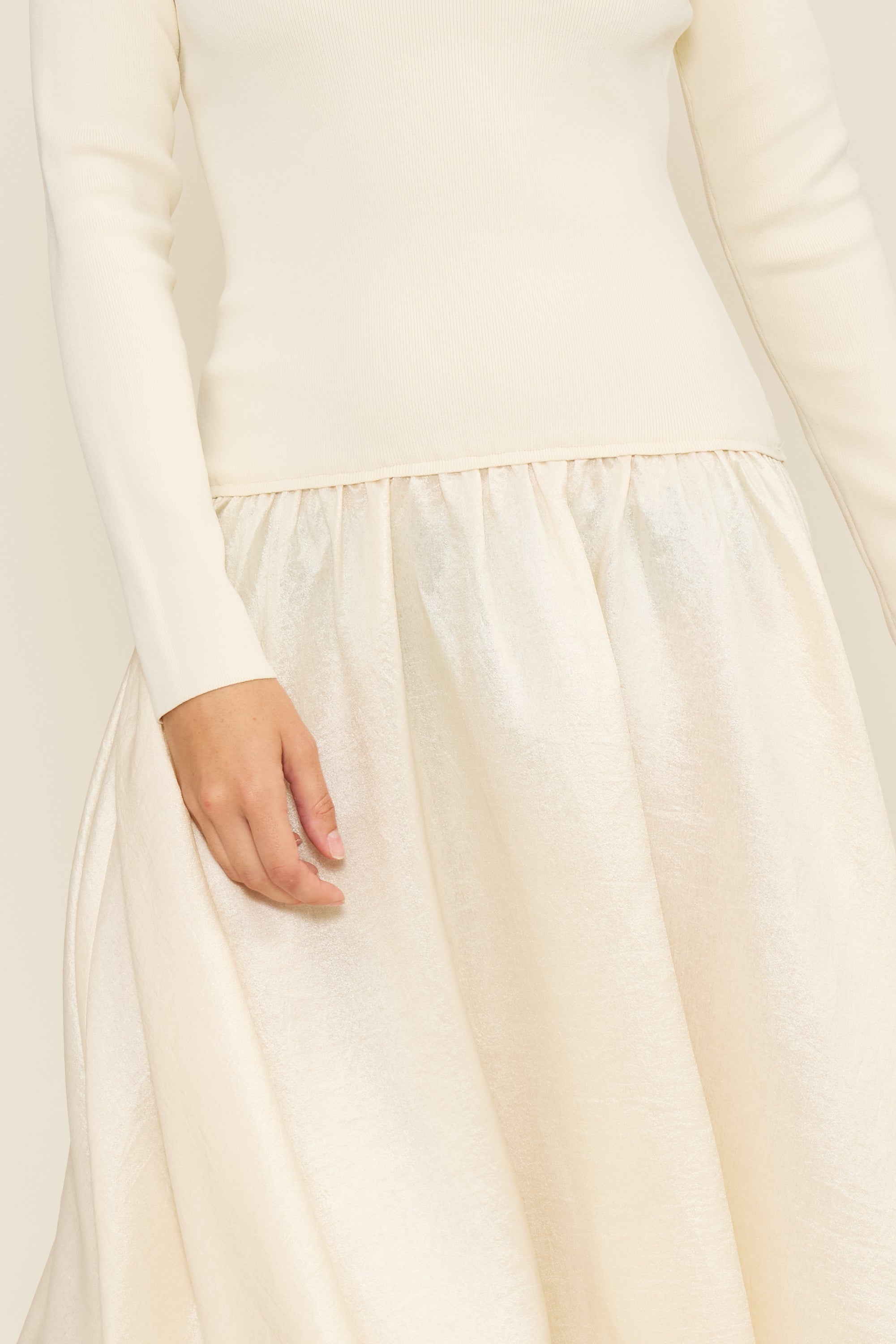 Elsa Mixed Media Dress - Cream