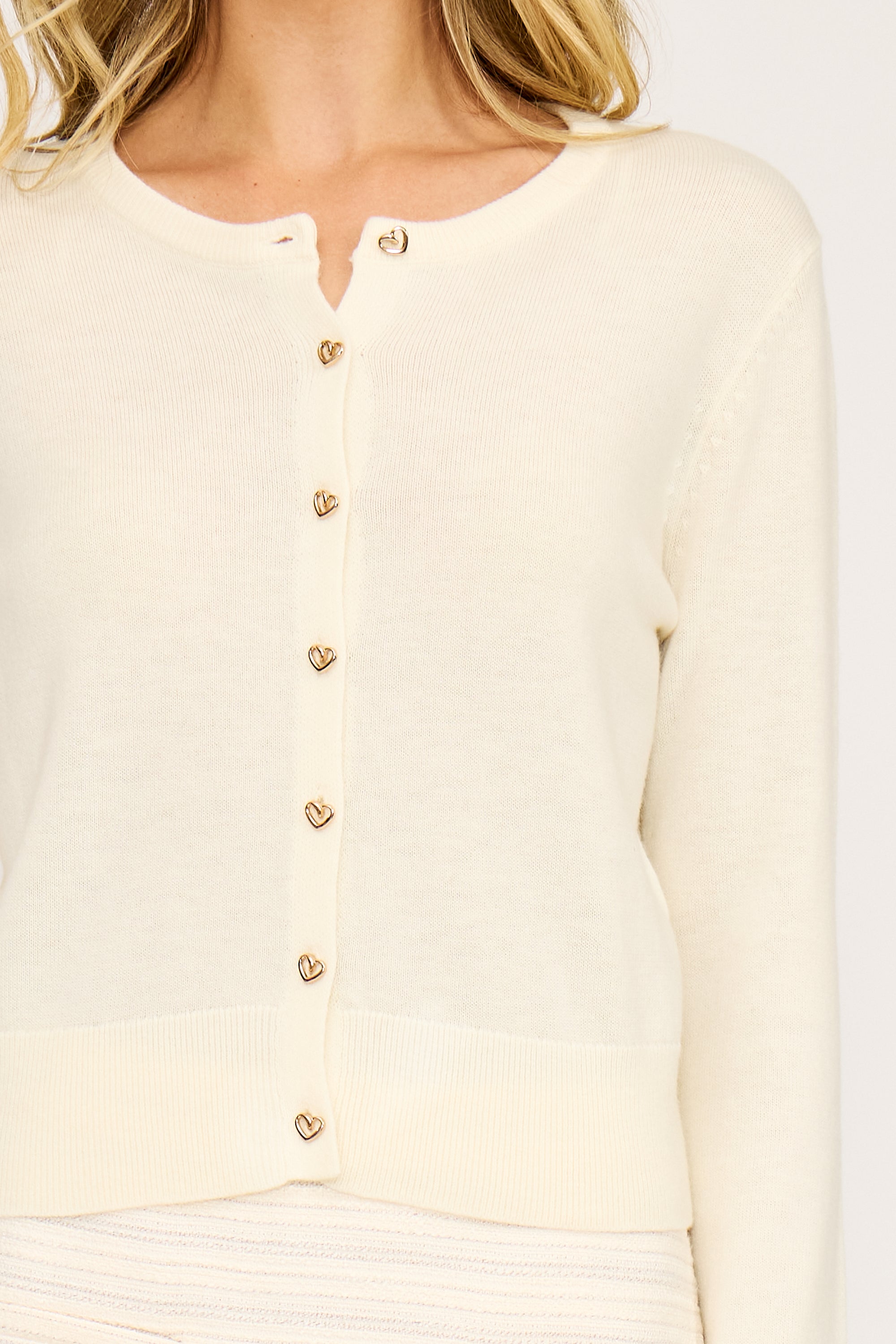 Celeste Heart Button Cardigan - Cream