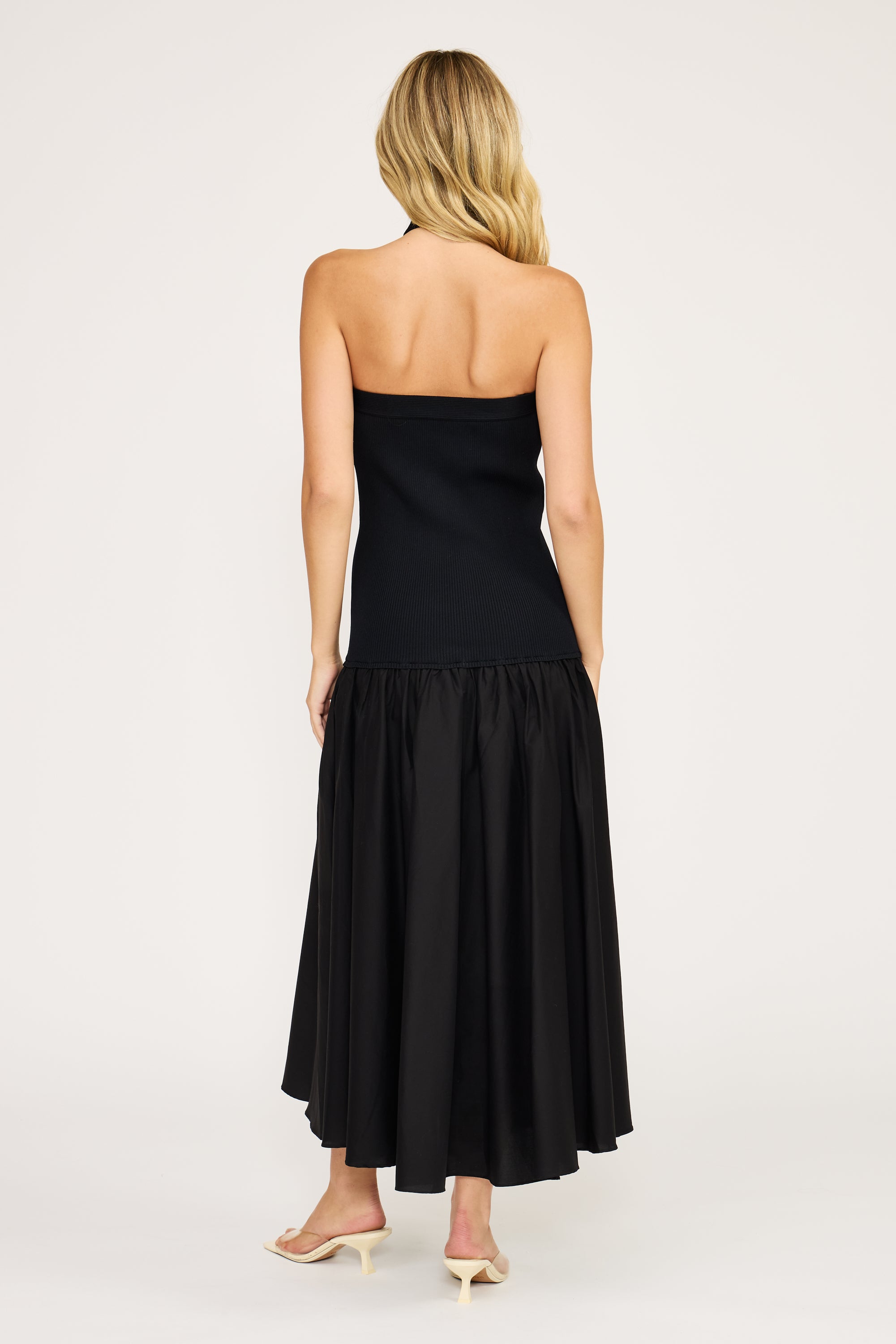 Arella Mixed Media Halter Dress - Black