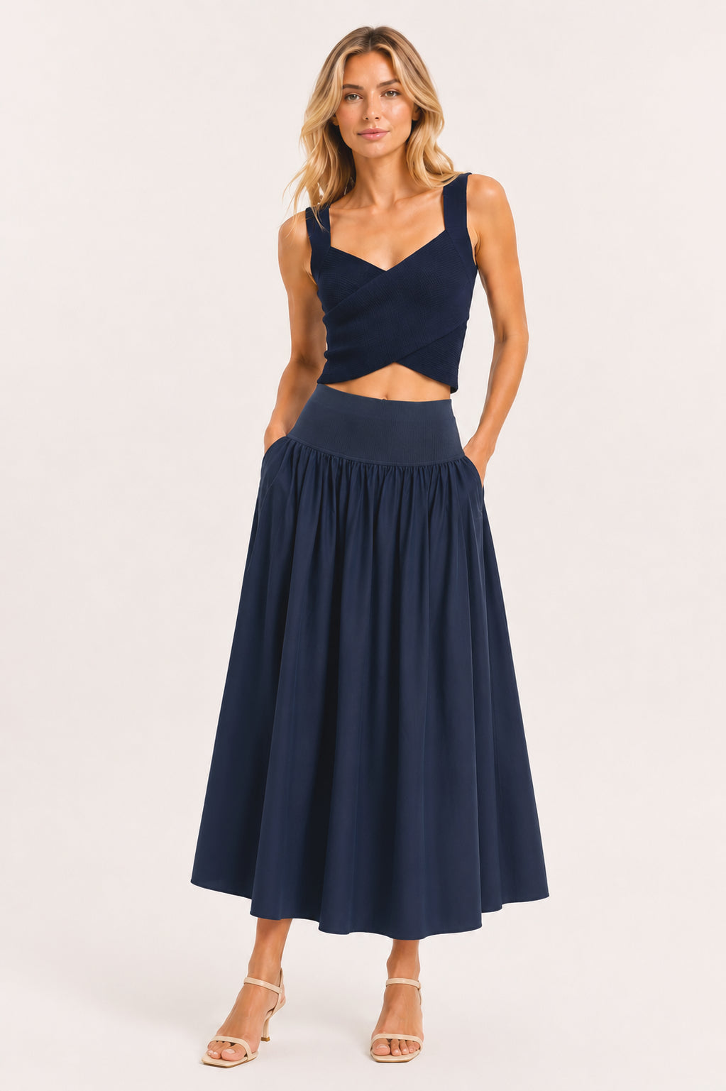 Selene Mixed Media Skirt - Navy