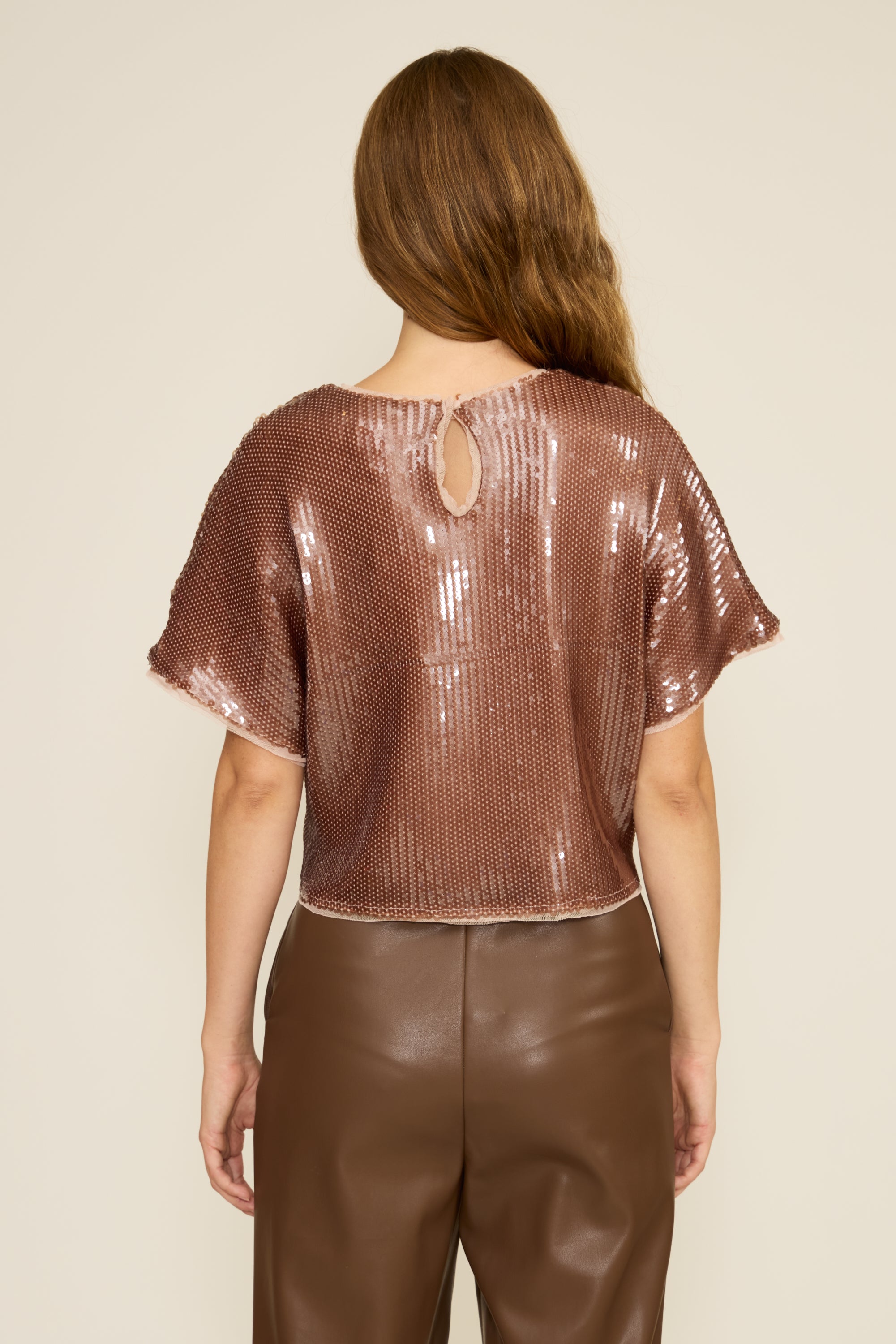 Cherry Sequined Top - Taupe