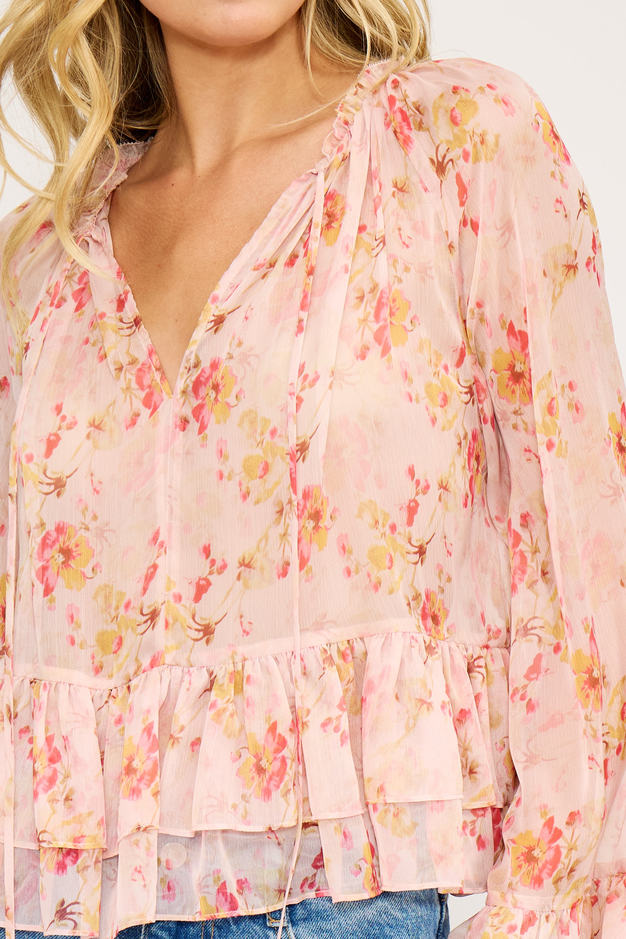 Rochelle Peplum Ruffle Top - Pink Floral