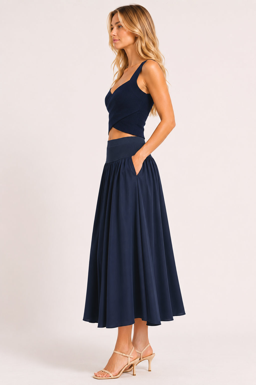 Selene Mixed Media Skirt - Navy