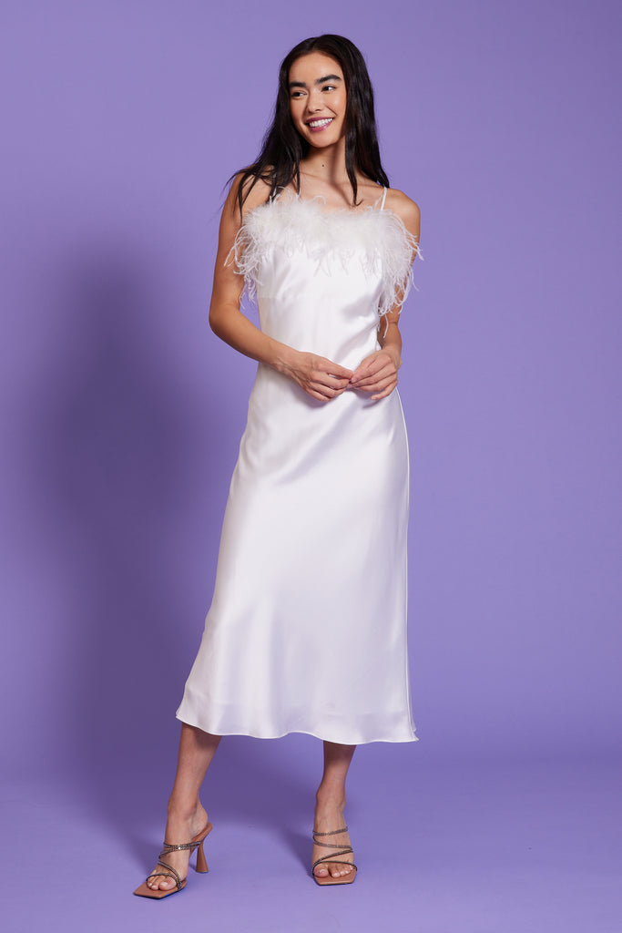 Lucy Paris - Flora Feather Slip Dress - White