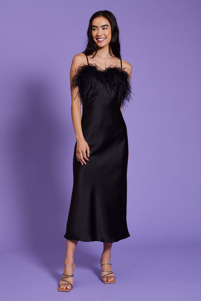 Lucy Paris - Flora Feather Slip Dress - Black